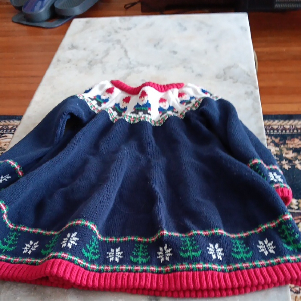 Hanna Andersson Navy Holiday Knit Sweater Dress with Red Trim